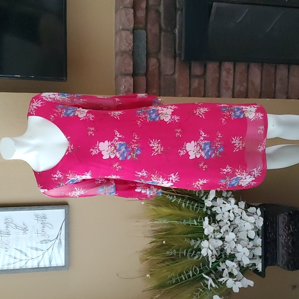 ALLISON BRITTNEY Pink Floral Mesh Overlay Bell Sleeve Dress SIZE: S